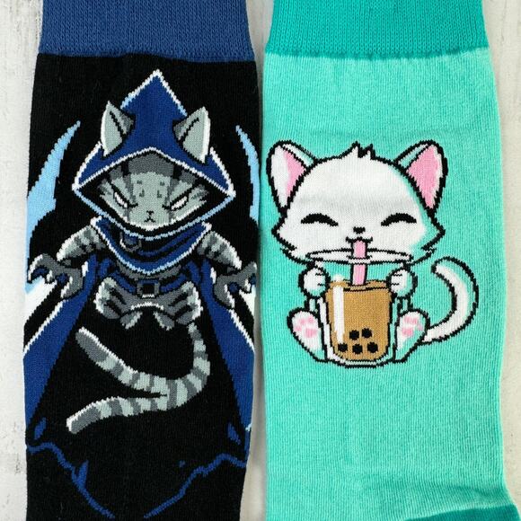2-NWT Teeturtle Shadow Claw Cat Boba Tea Crew Socks Gift Stocking Stuffer - Picture 5 of 5
